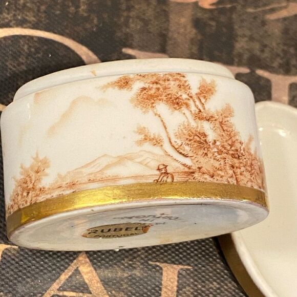 Vintage Portuguese Hand-Painted Sepia Porcelain Trinket - Picture 7 of 9